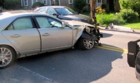 Cadillac vs pole in Yarmouth Port