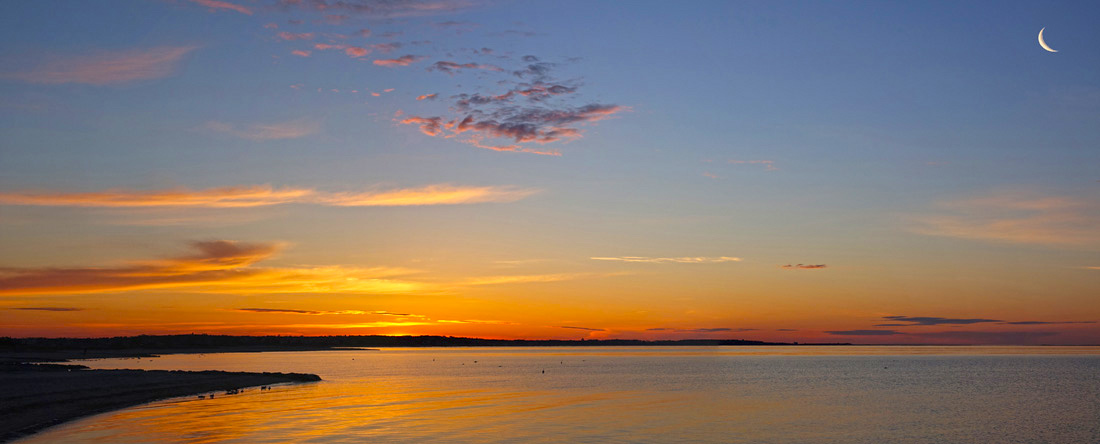 Sunrise With Crescent Moon At Forest Beach!