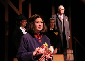 Madison Mayer as Anne Frank, center, with from left, Julie French as Edith Frank, Lindsey Agnes as Margot Frank, and John Williams as Otto Frank in "Yours, Anne."