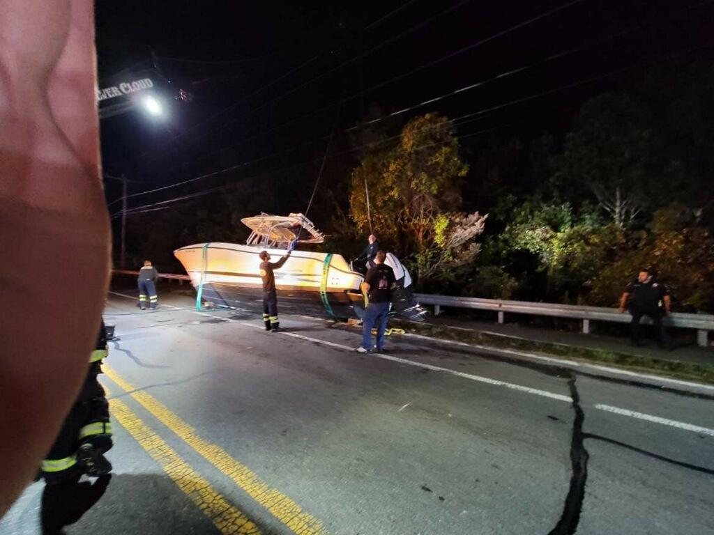 Update One injuried after crash leaves boat in middle of Route 134 in