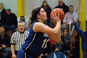 Falmoth Academy's Clemmie Pring turned in six points and 10 rebounds in last night's 62-7 rout over Cape Cod Academy. Sean Walsh/capecod.com sports