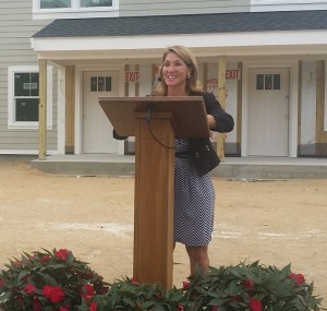 CCB MEDIA PHOTO Lt. Governor Karyn Polito speaks in front of the affordable housing development on Melpet Farms in South Dennis.