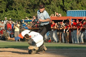 Cape League umpire RIck Delvecchio makes the call at home plate at McKeon Park in Wednesday's Cape League championship game. Sean Walsh/Capecod.com Sports