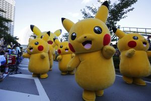 Pokemon characters parade in Yokohama, near Tokyo, Sunday, Aug. 7, 2016. (AP Photo/Shizuo Kambayashi)