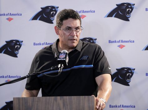 Carolina Panthers head coach Ron Rivera speaks to reporters after an NFL football game against the Los Angeles Rams, Sunday, Nov. 6, 2016, in Los Angeles. The Panthers won 13-10. (AP Photo/Jae C. Hong)