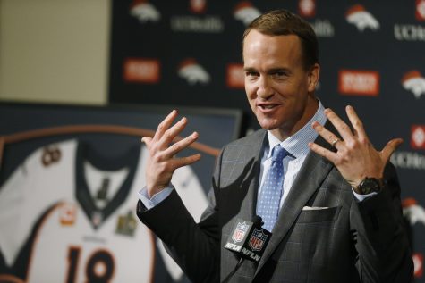 FILE - In this March 7, 2016, file photo, Denver Broncos quarterback Peyton Manning speaks during his retirement announcement at the teams headquarters in Englewood, Colo. The NFL says it found no credible evidence that Peyton Manning was provided with HGH or other prohibited substances as alleged in a documentary by Al-Jazeera America last fall.  (AP Photo/David Zalubowski, File)