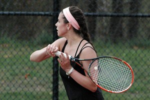 Nauset senior co-captain Allie Dadoly took a rare loss Monday against Barnstable's number one Lauren Persson. Sean Walsh/Capecod.com Sports Photos