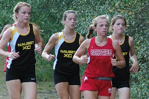 Nauset's Madaket Nobili, Callie Schadt and Olivia Bois took 1st, 2nd and 3rd place in yesterday's season-opener versus Barnstable while Red Raider Kyle Willis came in 4th. Sean Walsh/Capecod.com Sports