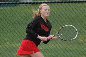 Barnstable's Lauren Persson led the Red Raider girls past Walpole Thursday in the opening round of team tennis tournament action. Sean Walsh/Capecod.com Sports