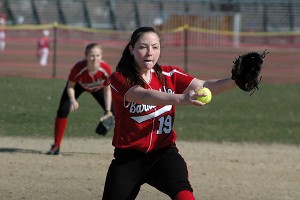 Barnstable High sophomore pitcher Kristen Stephani stymied the Falmouth Clippers Monday for the Red Raiders' first win of the season, 4-2. Sean Walsh/Capecod.com Sports Photos