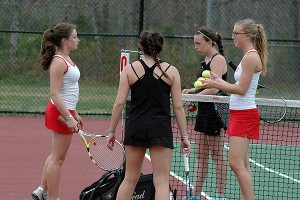 Red Raider top doubles team -- Taya Berler and Michaela Cornwall -- will vie for the south sectional championship title Sunday. Sean Walsh/Capecod.com Sports