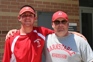 Barnstable High's Tyler Shibles was crowned MIAA South Sectional Individual Champion Sunday at Newton North, seen here with BHS head coach Mike Sarney. Photo courtesy Betsy Brodd