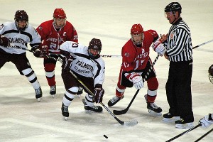 Barnstable's Donnie Brodd (21) and Matt Kaski (17) will face Falmouth's Matt Schreiner (20) and Jason Holzman (25) later this week in a postseason match-up reminiscent of the heyday of the 56-year-old hockey rivalry. Sean Walsh/Capecod.com Sports file photo