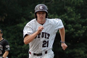 Cotuit's Brett Stephens (Cal) races toward third base in last night's 6-1 win over Falmouth. Sean Walsh/Capecod.com Sports