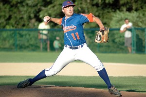 Hyannis righty Marc Skinner (Troy U.) turned in three solid innings of middle relief last night against the Cotuit Kettleers at Lowell Park. Sean Walsh/Capecod.com Sports