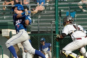 Sacred Heart's Zach Short belts a three-run homer in the first inning for the Chatham Anglers last night at Lowell Park. Sean Walsh/Capecod.com Sports