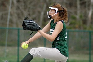 Dennis-Yarmouth ace Sammi Feinstein makes the delivery in her eight-strikeout gem versus Monomoy Monday. Sean Walsh/Capecod.com Sports Photos