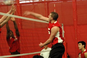 Barnstable High senior captain Donnie Mach puts the hammer in a New Bedford return in the third game but the Red Raiders were swept in the match, 3-0. Sean Walsh/Capecod.com Sports