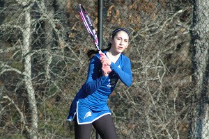 St. John Paul II junior co-captain Emily Canzano staged a stellar comeback win at number two singles against the top-ranked Vineyard girls. Sean Walsh/Capecod.com Sports