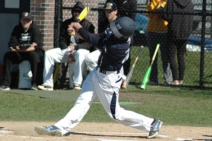 Massachusetts Maritime's Everett Walsh started a three-run rally that tied the game for the Bucs at 3-3, but the visiting Framingham State Rams prevailed, 6-3 in the MASCAC playoffs Friday. MMA returns today at 9:30 am, facing elimination. Sean Walsh/Capecod.com Sports Photos