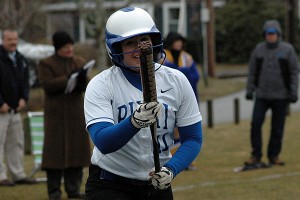 St. John Paul II slugger Hadley Tate whispers some words of encouragement to her trusty stick in Lions' softball action last week. The Lions are now 5-0. Sean Walsh/Capecod.com Sports Photos