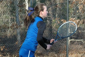 St. John Paul Ii senior co-captain Haylee Whiteley led the Lady Lions to a gritty, hard-fought girls' tennis win over host Cape Cod Academy Tuesday. Sean Walsh/Capecod.com Sports Photos