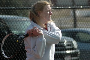 Barnstable High's Lauren Persson continued her winning pace with a victory at number one singles over Dartmouth Monday. Sean Walsh/Capecod.com Sports