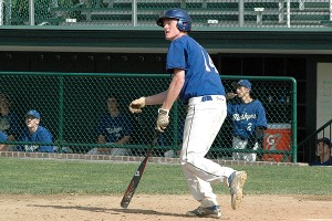 Mashpee High School's Dan Crowley watches the flight of his foul ball Monday at Lowell Park. Sean Walsh/Capecod.com Sports