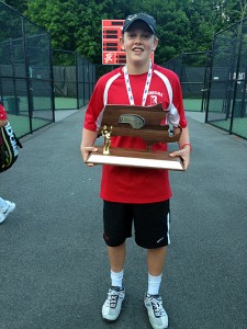 Superlative sophomore Max Francis holds the Barnstable High state championship trophy. Photo courtesy Karen Francis