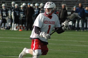 Barnstable High's Mike McDonough nettd a hat trick in yesterday;s 14-1 Red Raider boys' lacrosse win over New Bedford. Sean Walsh/Capecod.com Sports