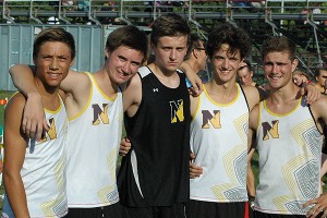 Nauset seniors Ryan Guiliano (co-captain), Andrew Gratton, Taigh Lawless, (co-captain) Jake Avery and co-captain Jack Norgeot gave it their best but Barnstable proved too much in both teams' season-opener Wednesday in Hyannis. Sean Walsh/Capecod.com Sports