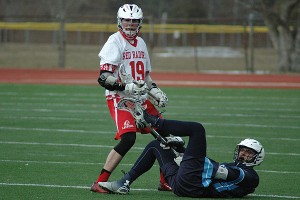 Barnstable High's Reece Hoppensteadt scored one goal but won nine out of 14 faceoffs yesterday in a 14-1 Red Raider win over New Bedford. Sean Walsh/Capecod.com Sports