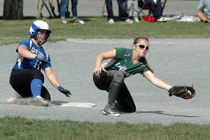 St. John Paul II senior co-captain Hadley Tate slides into second base safely on her third inning double. Sean Walsh/Capecod.com Sports
