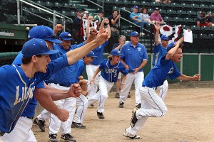 St. John Paul II's dugout empties upon the final out of capturing the school's second straight Div. 4 state championship. Phil Garceau/Capecod.com Sports 