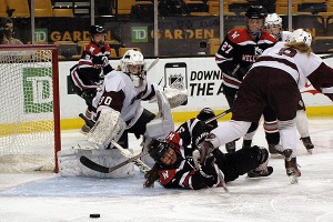 Senior captain Madison Scavotto made 29 stellar saves in Falmouth's thrilling, 3-2, overtime win Sunday at the TD Garden. Sean Walsh/Capecod.com Sports
