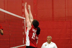 Barnstable High's Scott Sawyer (15) turned in a 16-kill night Thursday to pace the Red Raiders to a 3-0 win over Medfield. Sean Walsh/Capecod.com Sports