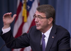 Defense Secretary Ash Carter speaks during a news conference at the Pentagon, Friday, March 25, 2016, where he announced U.S. forces killed a senior Islamic State leader, among several key members of the militant group eliminated this week. (AP Photo/Mauel Balce Ceneta)
