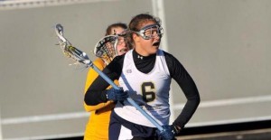 Massachusetts Maritime Academy's Ashley Solari, a former Sandwich Blue Knight, netted five goals and had one assist in the Buccaneers' victory over Mitchell College Thursday afternoon. Photo courtesy of MMA Athletics 