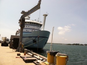 The R/V Sikuliaq docked in Woods Hole.