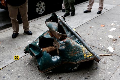 A view of a mangled construction toolbox, Sunday, Sept. 18, 2016, at the site of an explosion that occurred on Saturday night in the Chelsea neighborhood of New York. Numerous people were injured in the blast, and the motive, while reportedly not international terrorism, is still being investigated. (Justin Lane/EPA via AP, Pool)
