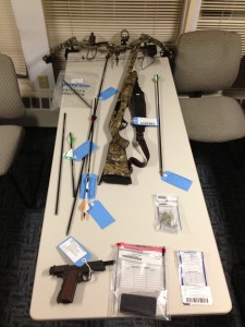 Weapons police found during a search of a home on Pinecrest Beach Drive.