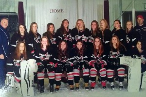 The Cape Cod Storm U14 Tier II girls' hockey team notched a couple of huge victories in East Lansing, Michigan over the weekend and raised nearly $20,000 for the trip, but fell just short, 3-2, Sunday to Amherst (NY) Knights in the playoffs. Photo courtesy of The Storm