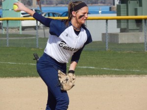 Former Nauset Regional High School softball standout Carli Thomas picked up her first collegiate career win Thursday as the Mass. Maritime Buccaneers swept Pine Manor College. Photo courtesy of MMA Athletics