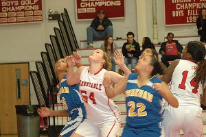 Barnstable 8th grader Carly Whiteside led all Red Raider scorers with 16 points on the night. Sean Walsh/CCBM Sports