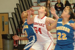 Barnstable High School 8th grader Carly Whiteside led the Red Raiders with 8 points but it was not enough as New Bedford handed the guests a 29-28 defeat Friday night. Sean Walsh/capecod.com sports