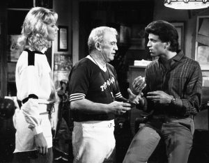 The gentle coach, Nick Colasanto, turns into a tyrant when he begins to manage a little league team, and Sam, Ted Danson, and Diane, Shelley Long, try to show him the error of his ways in a heart-to-heart talk. This episode "Manager Coach," is on the NBC TV's "Cheers." Colasanto, shown in this 1983 photo, portrays coach Ernie Pantusso. (AP Photo)