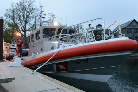 COURTESY OF THE US COAST GUARD A 45-foot Response Boat  docked at Coast Guard Station Woods Hole.
