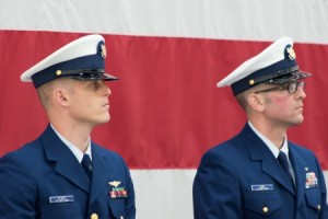 The Distinguished Flying Cross was presented to Petty Officer 3rd Class Evan Staph (left) and the Air Medal was presented to Petty Officer 2nd Class Derrick P. Suba (right) Friday, Jan. 22, 2016, at Air Station Cape Cod for their heroic actions in February 2015 during a lifesaving rescue mission south of Nantucket. During the rescue, a Coast Guard Air Station Cape Cod MH-60 Jayhawk helicopter aircrew navigated through low visibility and near hurricane force winds to save two men aboard a sail boat disabled and adrift in 25 foot waves 150 miles south of Nantucket. (U.S. Coast Guard photo by Petty Officer 3rd Class Ross Ruddell)