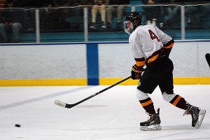 Cape Cod Tech/CCA Crusader Cole Therrien, Cape Cod high school hockey's leading scorer with 25 points on the season, netted two points in a tough, 3-2 loss at the hands of BIshop Stang Friday night on the road. Sean Walsh/capecod.com sports