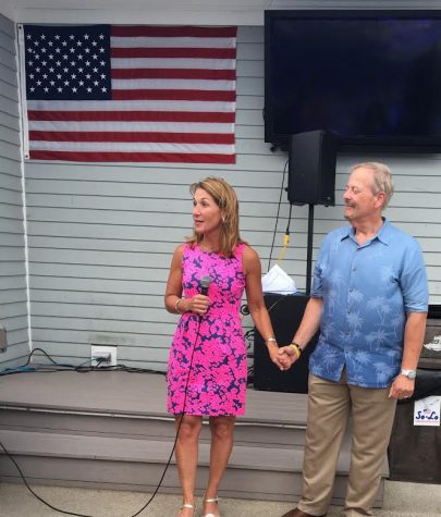 Lt. Gov. Karyn Polito speaking at an event for Will Crocker at Trader Ed's in Hyannis on Monday.